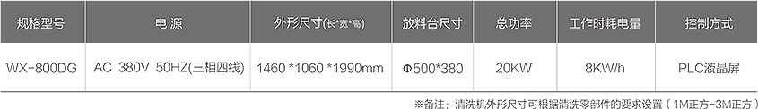 WX-800DG零部件智能清洗機技術參數