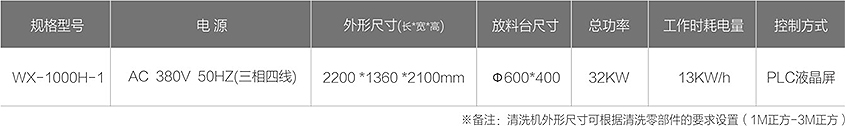 WX-1000H-1零部件智能清洗機技術參數